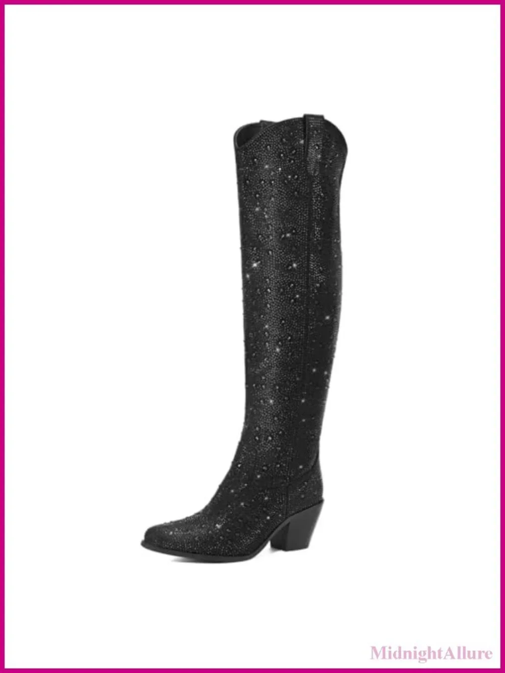 Rhinestone Women's Over the Knee Cowboy Boots Pointed Toe Block Heel